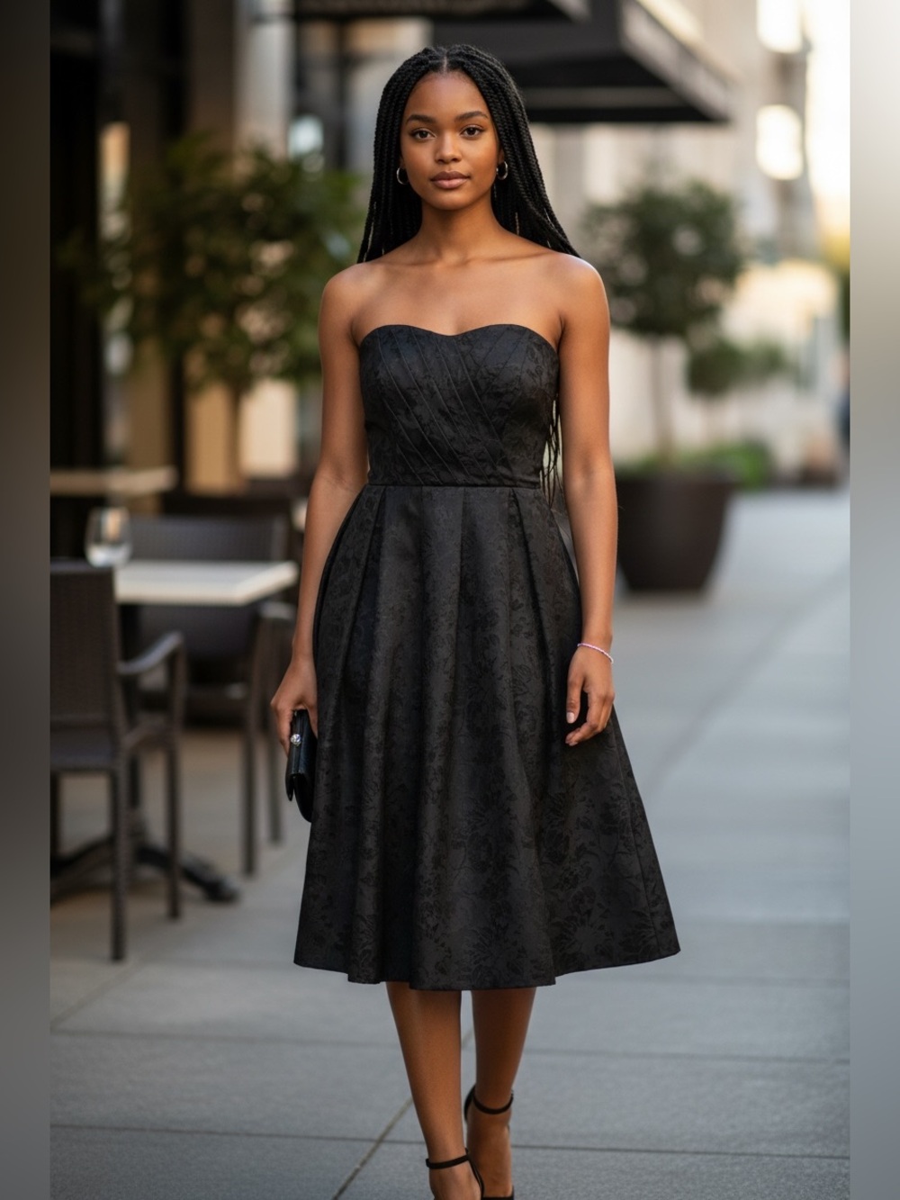 White House Black Market Black Strapless Sweetheart Fit-and-Flare Midi Dress